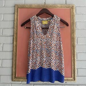 Anthropologie Maeve Enna Swing Multicolor Polka Dot Sleeveless Top Blue + Orange